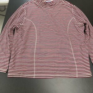 Liz & Me Women’s 2X Burgundy & White Striped LongSleeve Mock Neck Top Size 22/24
